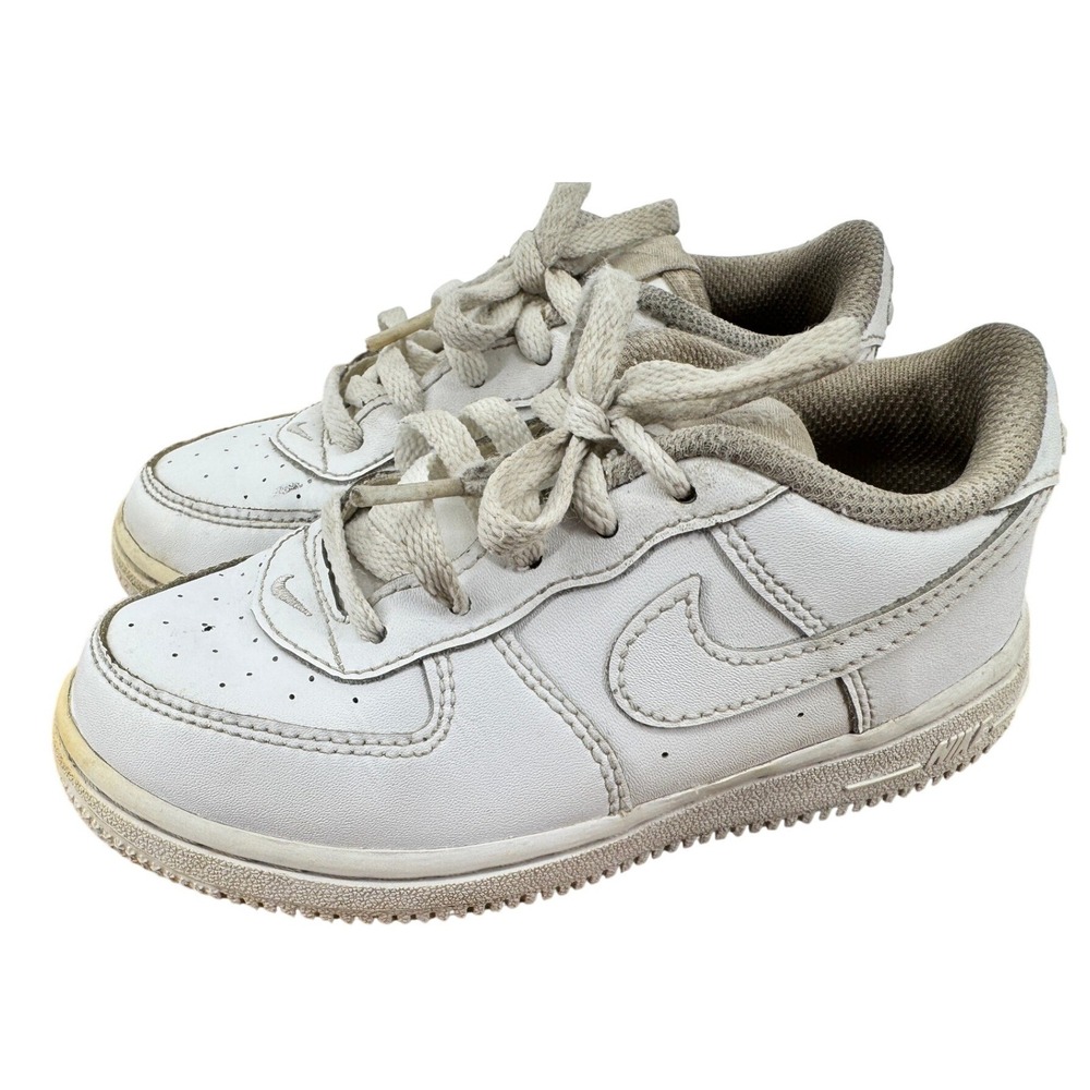 Kids White Nike Air Force 1 Low Casual Sneakers Shoes Size 10C